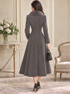 Vintage Fur‑Collar Bow Maxi Coat