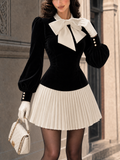 Vintage Velvet Spliced Pleated Mini Dress