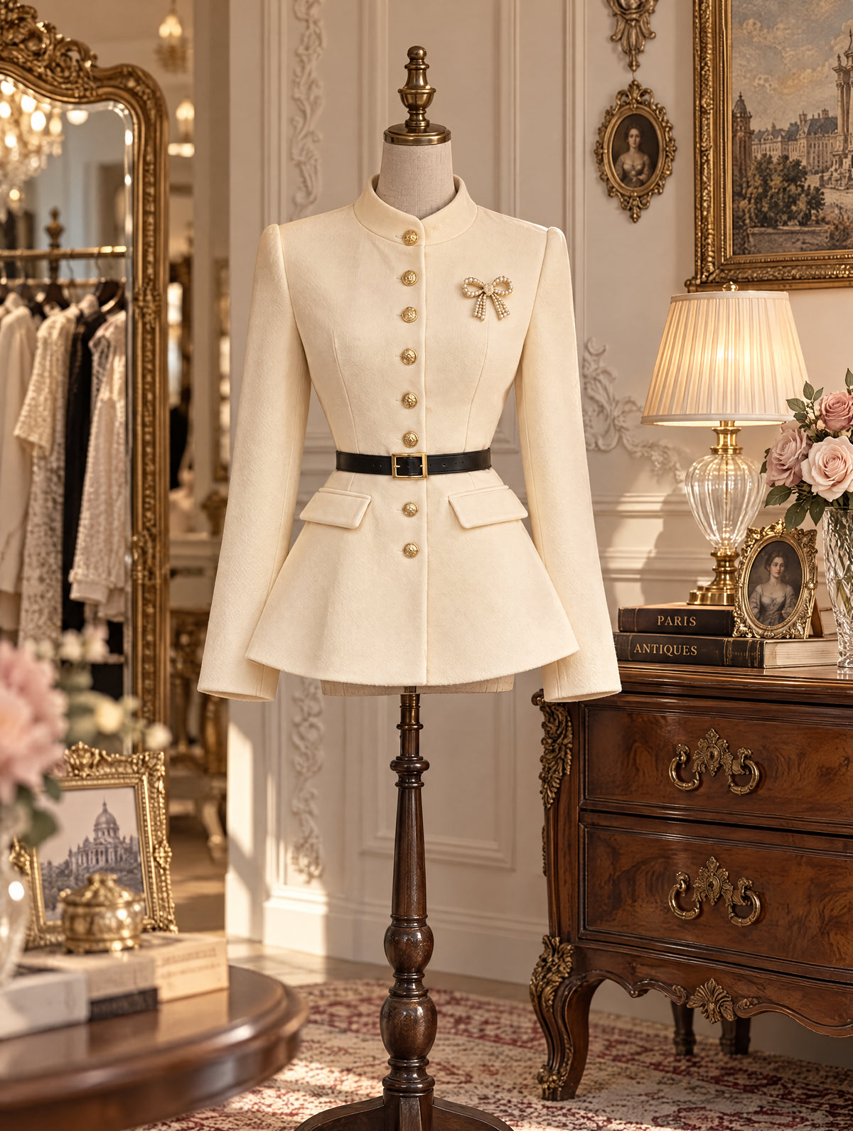 Retro Stand Collar Peplum Coat