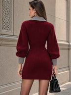 Vintage Suede-Trim Half-Zip Mohair Sweater Dress