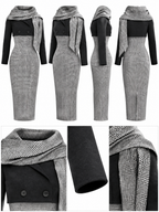 Vintage Elegant Faux Two-Piece With Matching Scarf Pencil Midi Dress