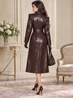 Retro Croc Midi Leather Trench Coat