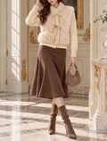 Retro Elegant Coffee Midi Flare Skirt