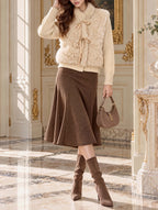 Retro Elegant Coffee Midi Flare Skirt