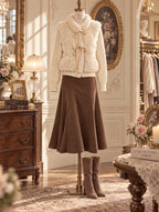 Retro Elegant Coffee Midi Flare Skirt