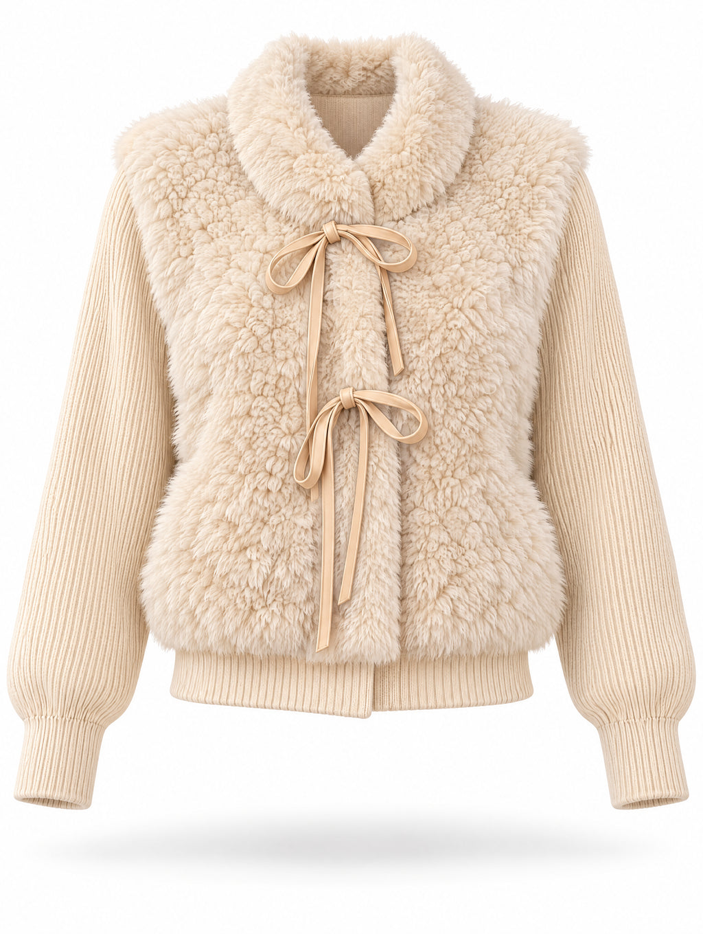 Retro Teddy Furry Tie‑Front Jacket