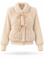 Retro Teddy Furry Tie‑Front Jacket