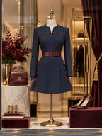 Vintage Contrast-Button Belted Military Mini Dress