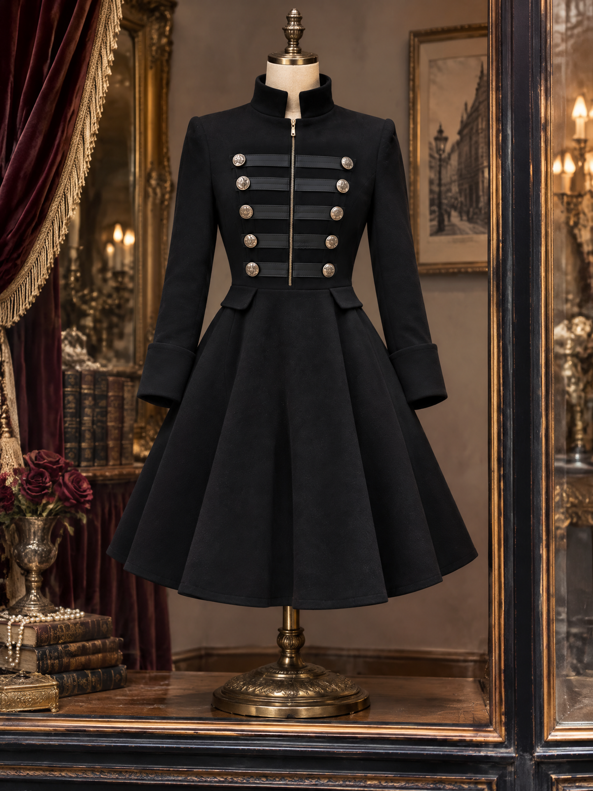 Vintage Double-Breasted Zipper Wool Blend Mini Dress