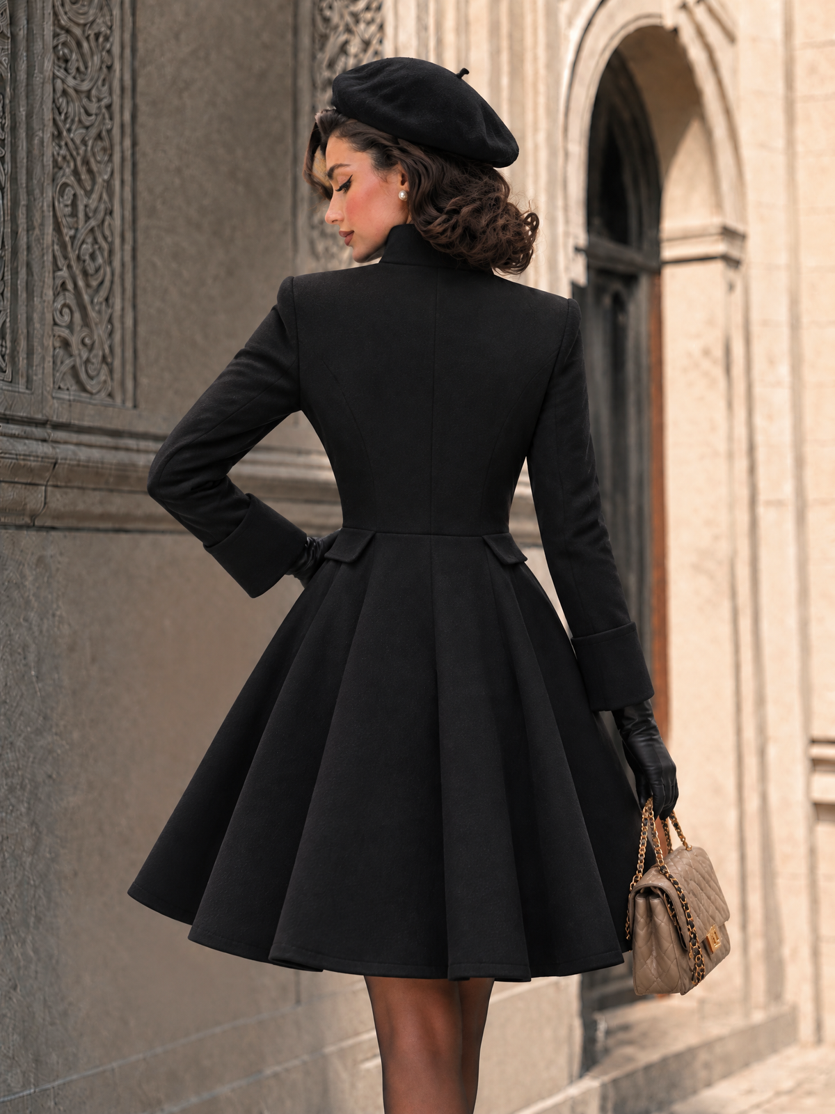 Vintage Double-Breasted Zipper Wool Blend Mini Dress