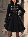 Vintage Double-Breasted Zipper Wool Blend Mini Dress