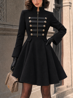 Vintage Double-Breasted Zipper Wool Blend Mini Dress