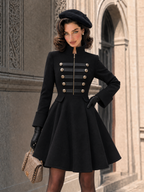 Vintage Double-Breasted Zipper Wool Blend Mini Dress