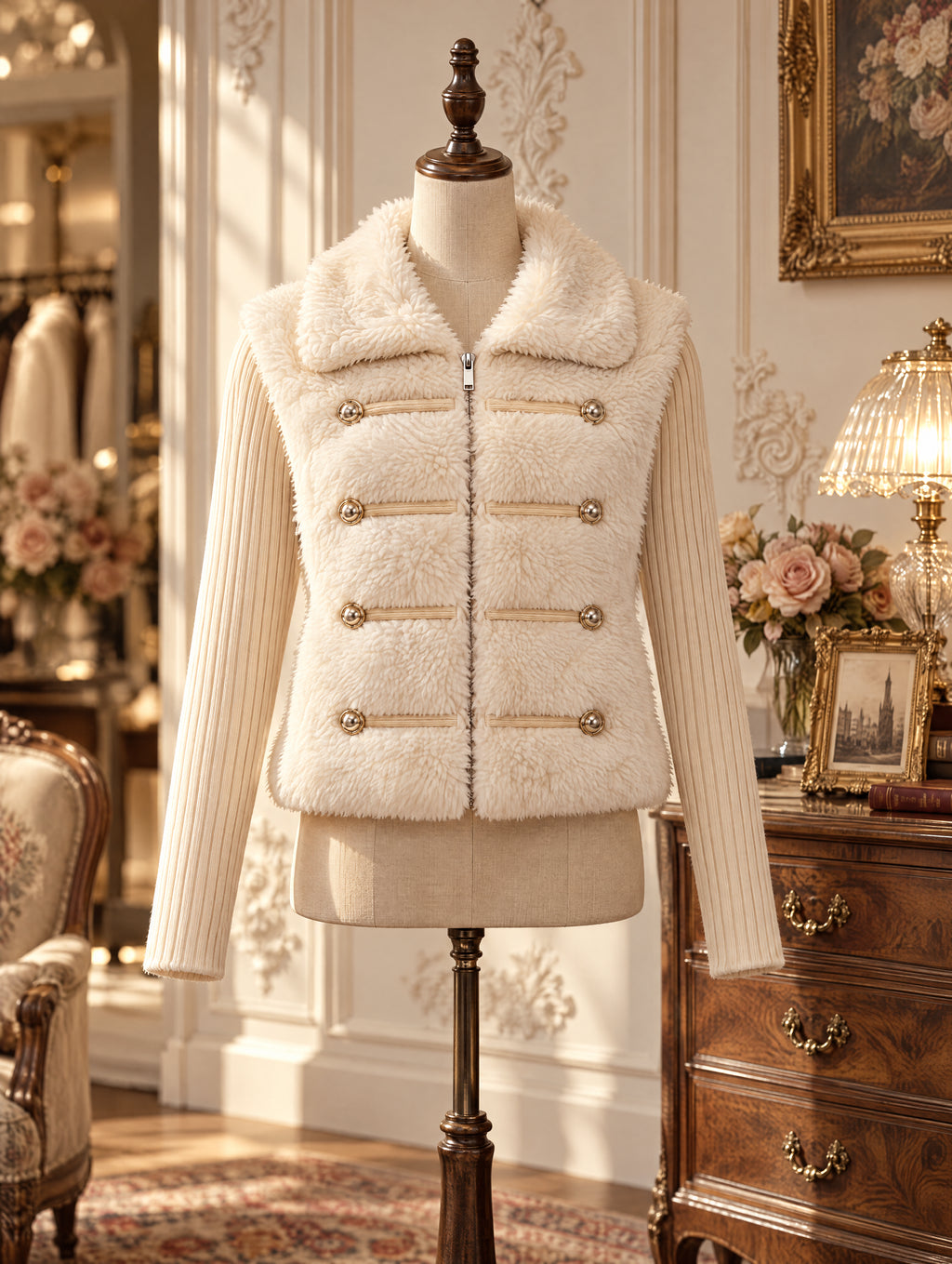 Retro Classic Sherpa Knit Sleeve Coat