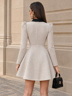 Vintage Black-Collar Pearl-Button Tweed Mini Dress