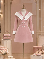 Vintage Sailor-Collar Double-Breasted Mini Dress