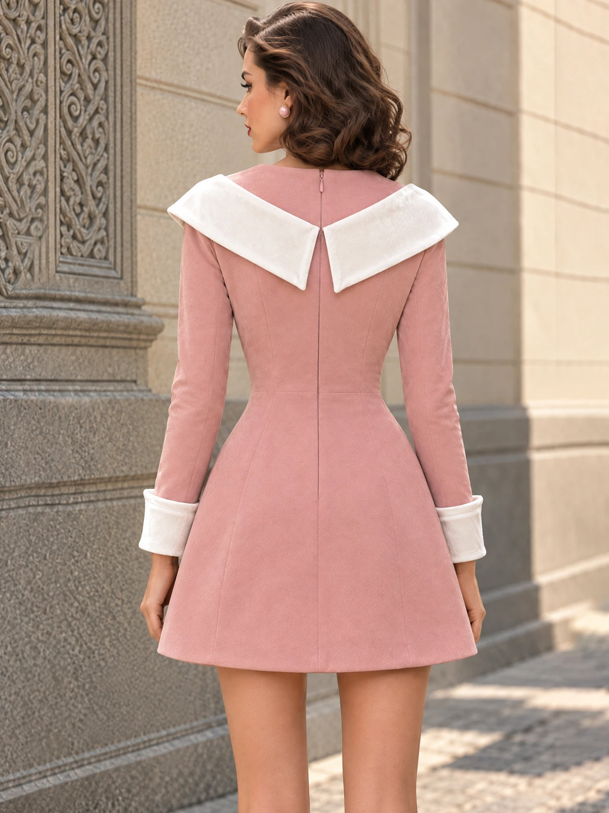 Vintage Sailor-Collar Double-Breasted Mini Dress