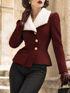 Vintage Lamb Fur Lapel Waist-Cinched Coat