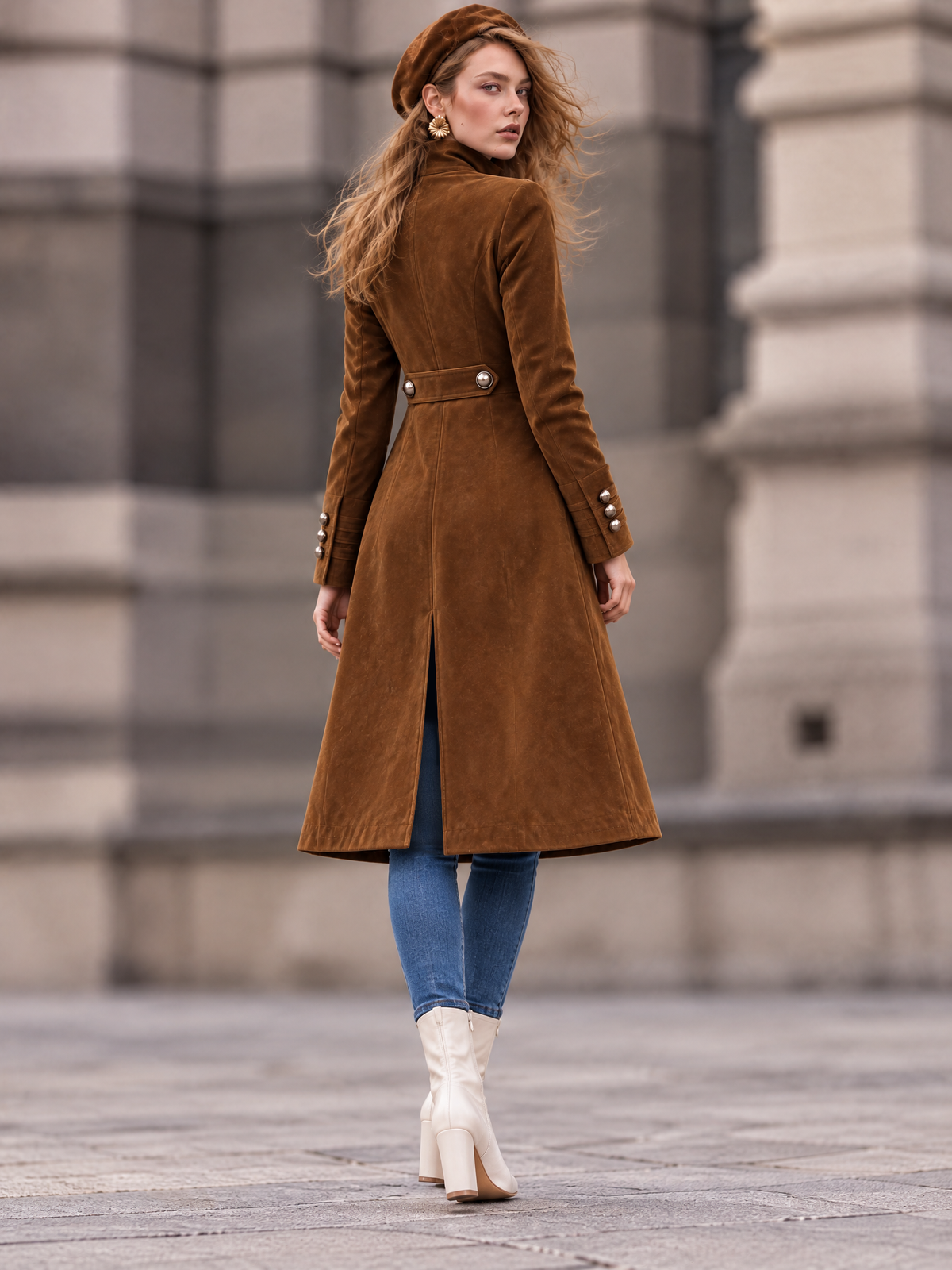Vintage Faux Suede Double Breasted Coat