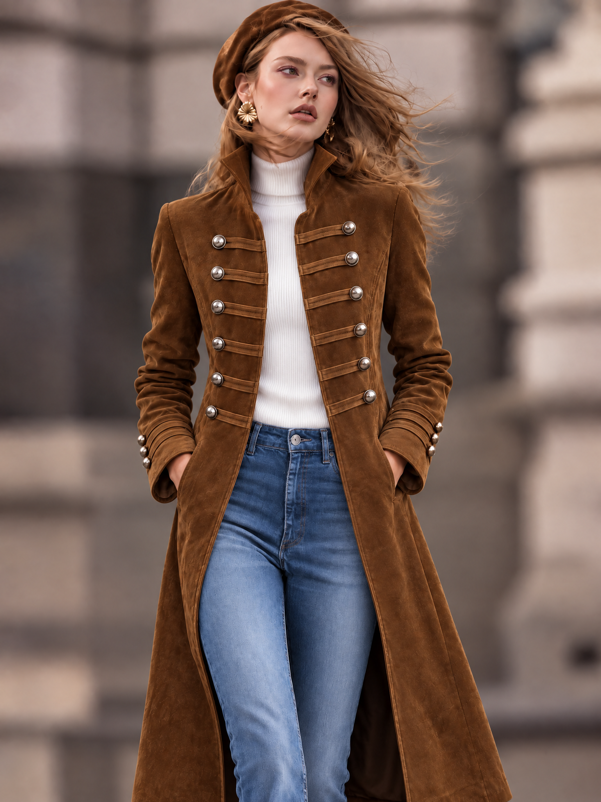 Vintage Faux Suede Double Breasted Coat