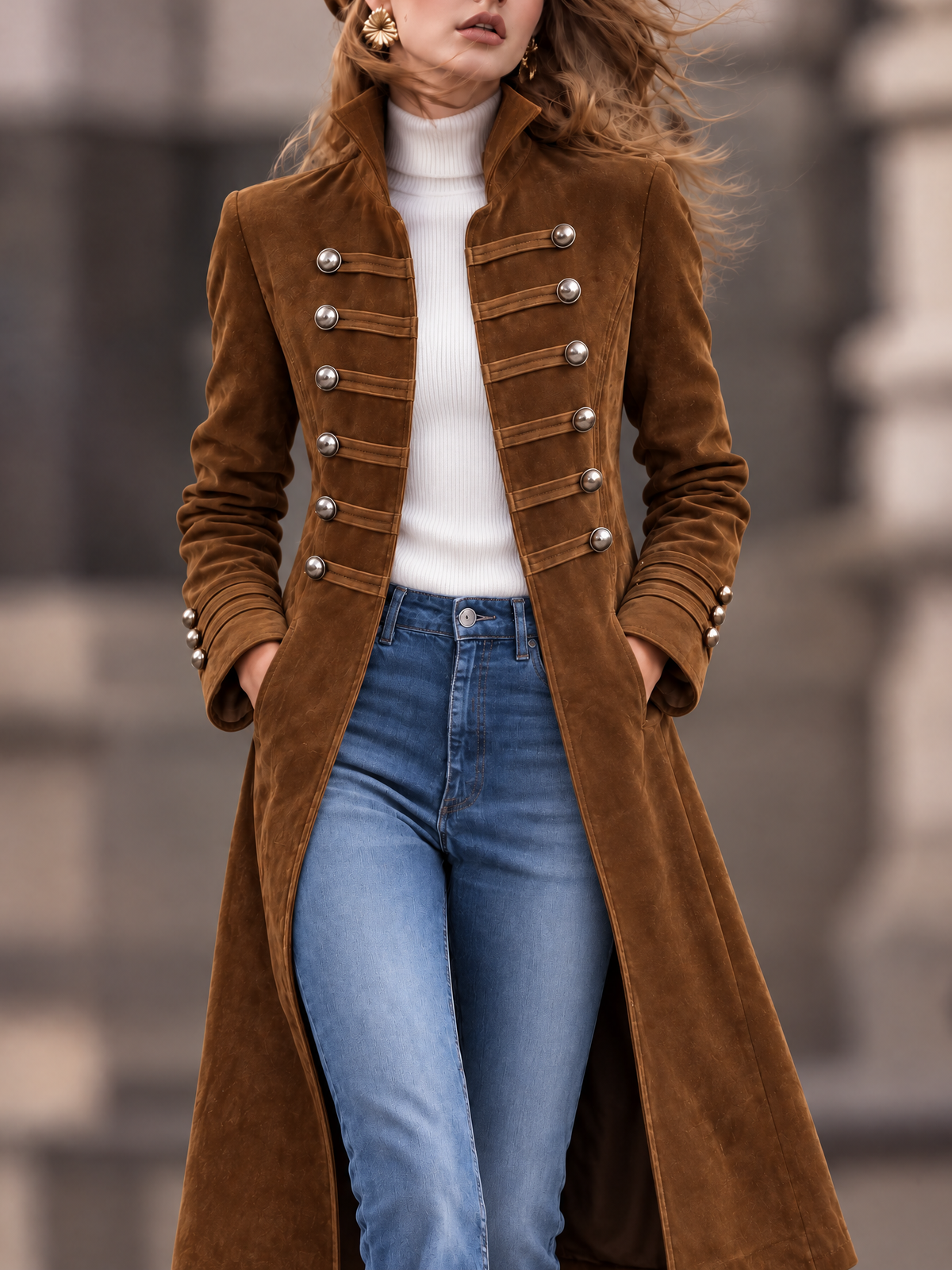 Vintage Faux Suede Double Breasted Coat