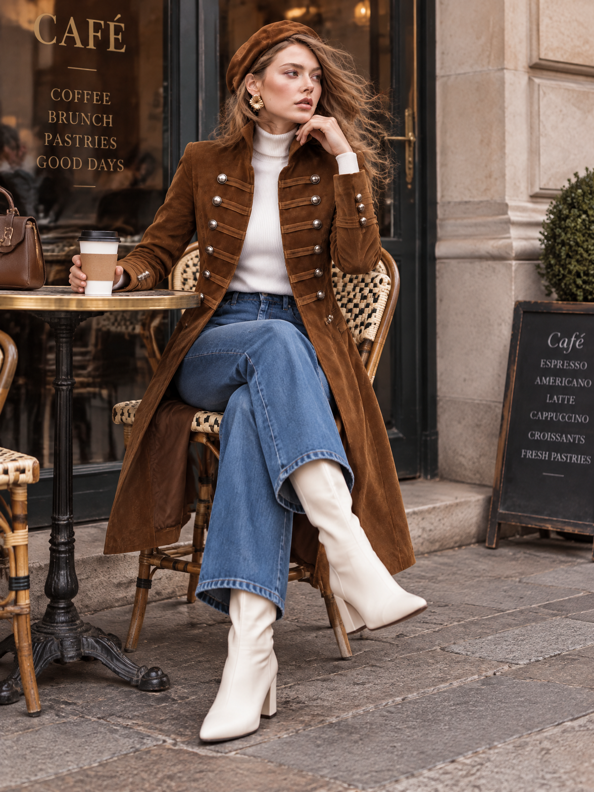 Vintage Faux Suede Double Breasted Coat