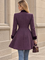 Vintage Purple Velvet Trim Fit-and-Flare Coat