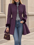 Vintage Purple Velvet Trim Fit-and-Flare Coat