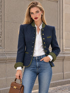Vintage Contrast Trim Stand Collar Jacket