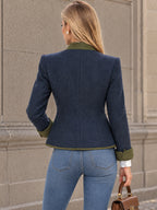 Vintage Contrast Trim Stand Collar Jacket