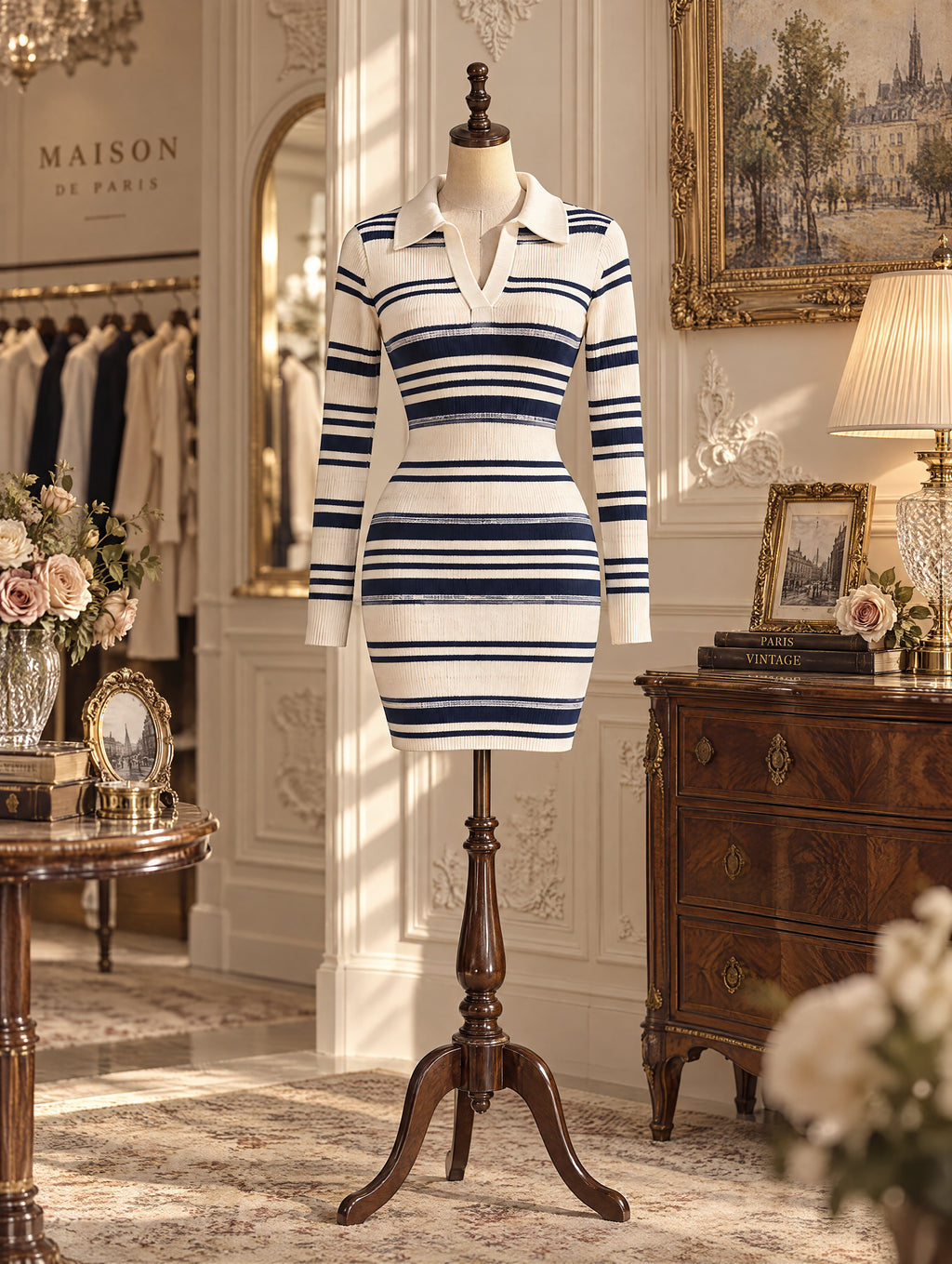 Vintage Striped Mini Knit Dress