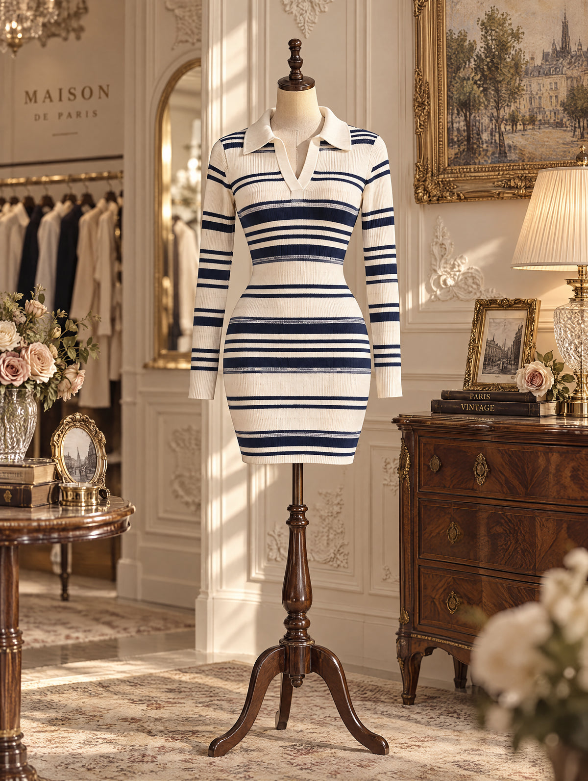 Vintage Striped Mini Knit Dress