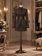 Vintage Funnel Neck Gold Buckle Belt Wool Coat