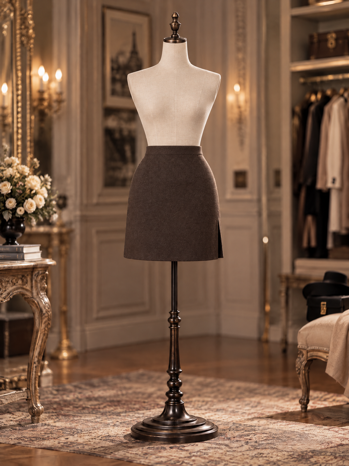 Vintage High Waist Side Slit Wool Mini Skirt