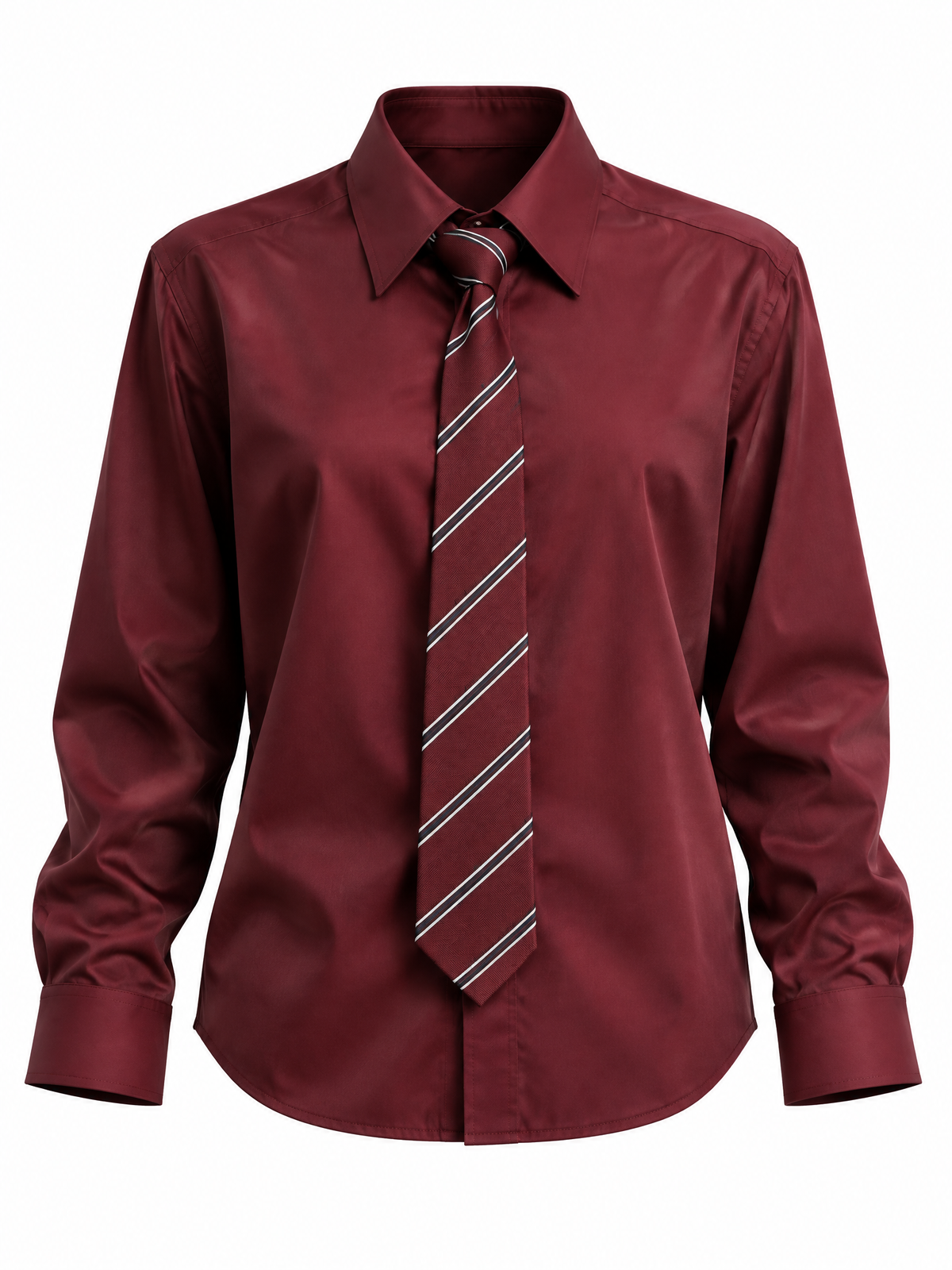 Vintage Solid Color Collared Shirt With Striped Tie Blouse
