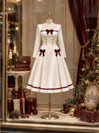 Vintage Square Neck Bow Midi Dress