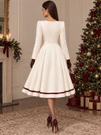 Vintage Square Neck Bow Midi Dress