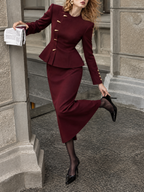 Vintage Side Placket Midi Skirt Suit