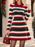 Vintage Striped Collared Knit Mini Dress