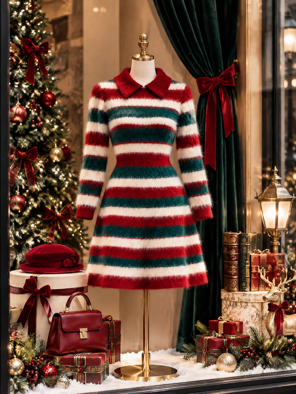 Vintage Striped Collared Knit Mini Dress