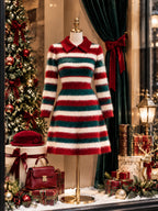 Vintage Striped Collared Knit Mini Dress