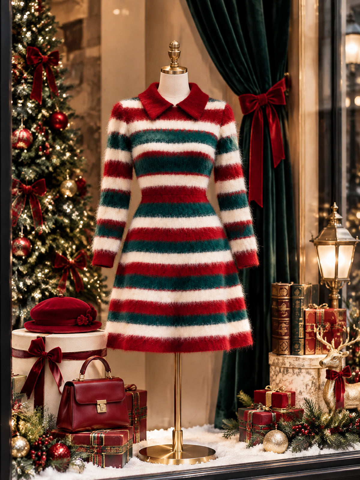Vintage Striped Collared Knit Mini Dress