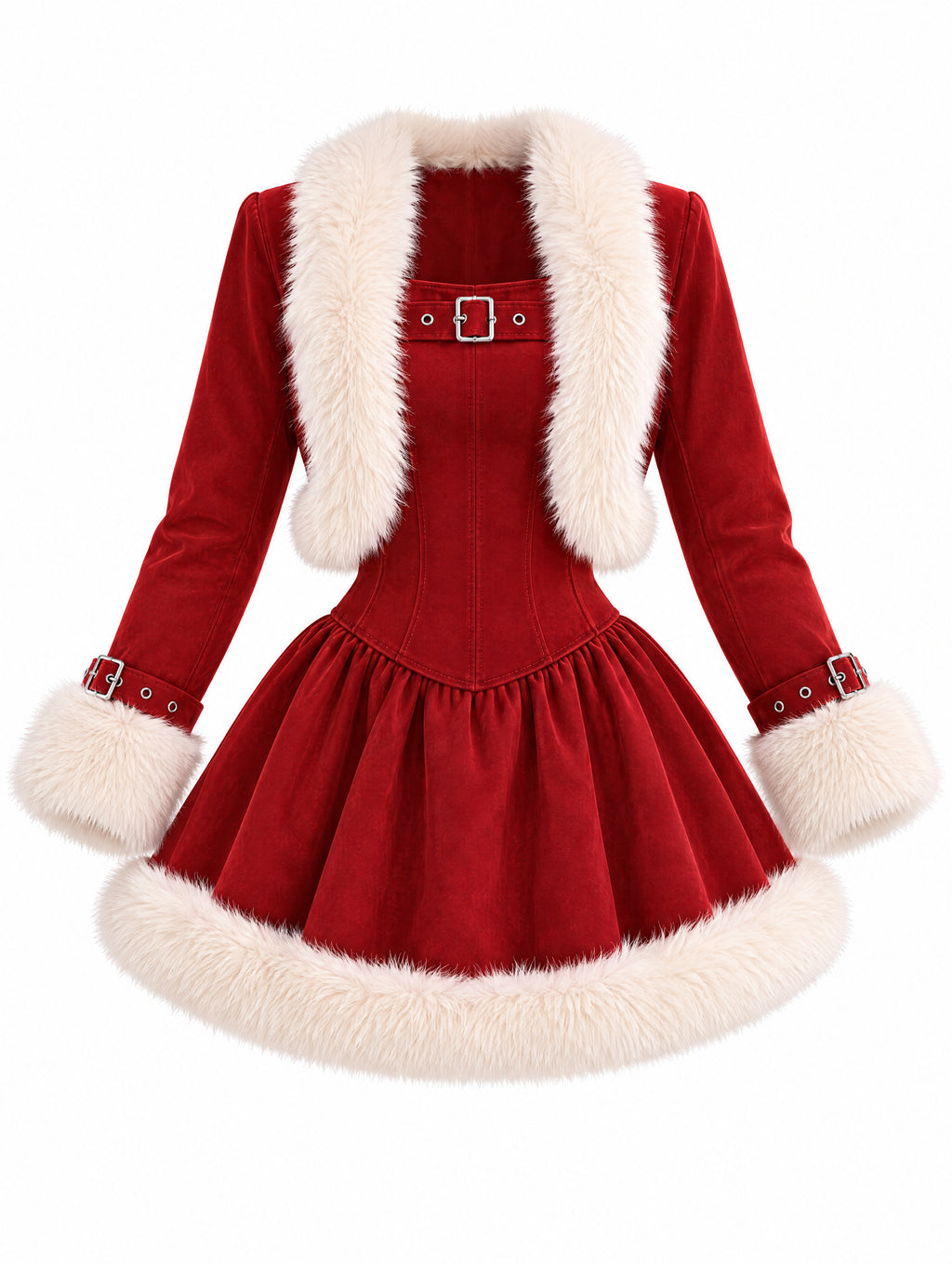 Vintage Christmas Furry Trim Mini Dress