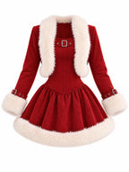 Vintage Christmas Furry Trim Mini Dress