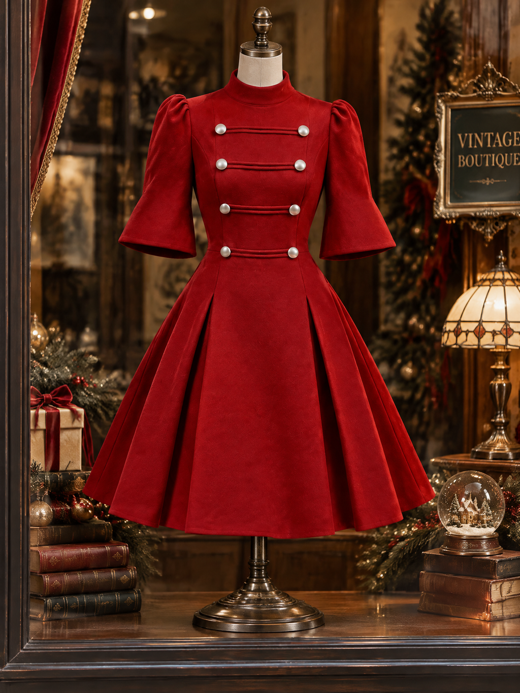 Vintage Double-Breasted Christmas Mini Dress