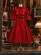 Vintage Double-Breasted Christmas Mini Dress