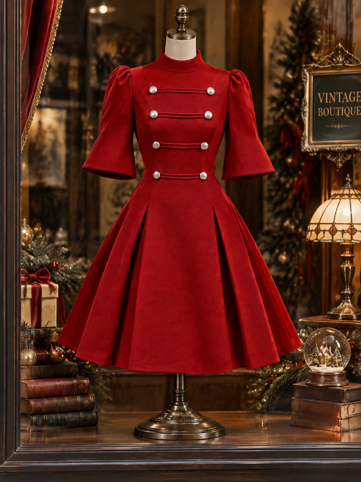 Vintage Double-Breasted Christmas Mini Dress