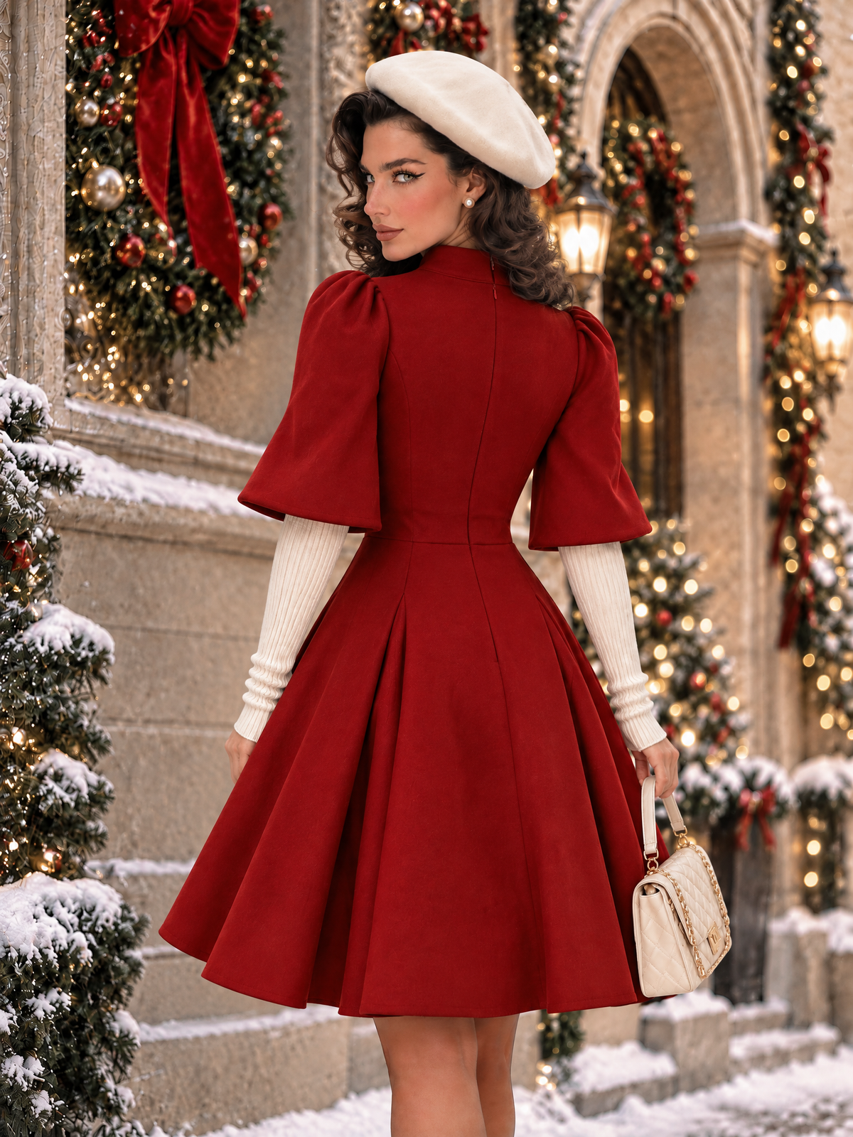 Vintage Double-Breasted Christmas Mini Dress