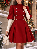 Vintage Double-Breasted Christmas Mini Dress