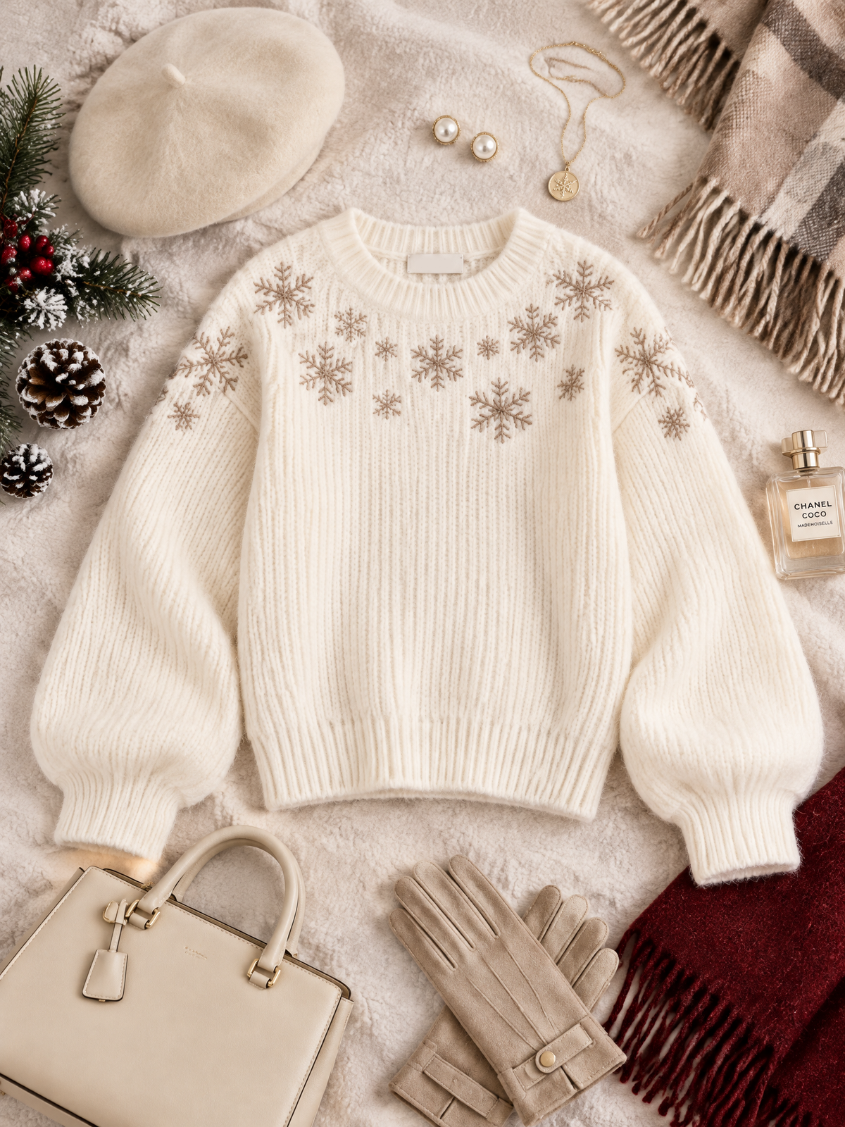 Vintage Snowflake Embroidered Christmas Pullover Sweater